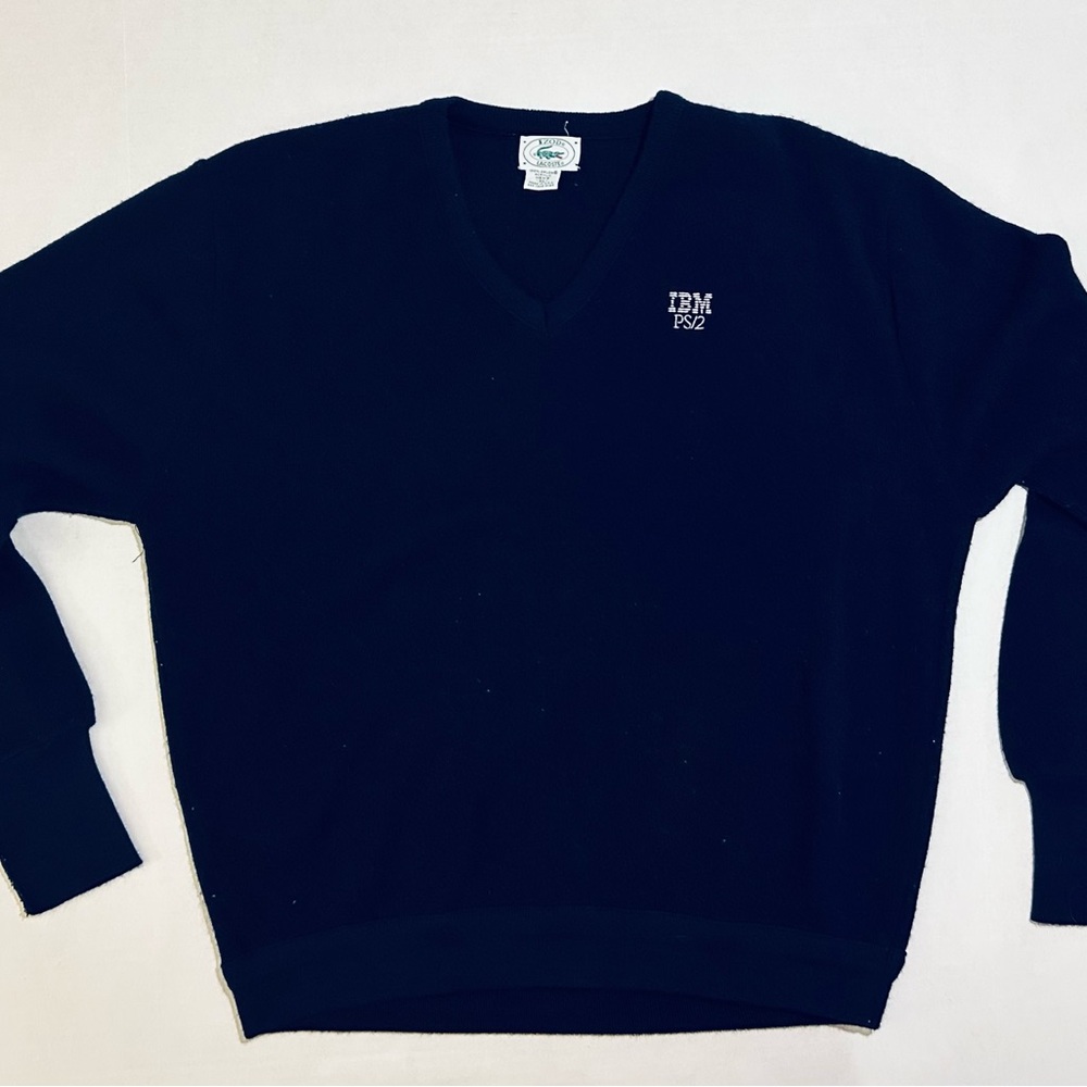Vintage Izod x LaCoste Navy V-Neck Sweater Men's XL 100% Orlon Acrylic IBM PS/2 - Picture 2 of 6